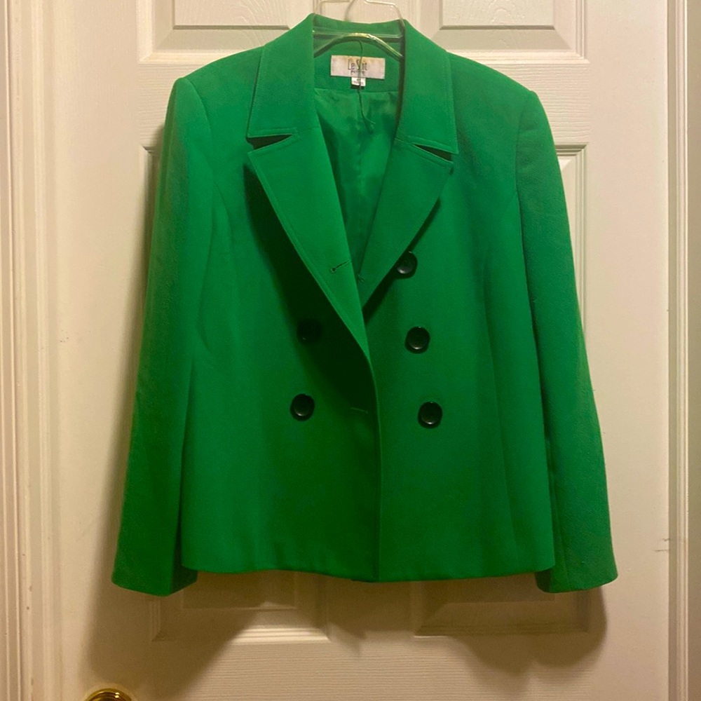Gently used LeSuit green blazer/jacket Double breasted peacoat style Size 8P